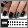 24Pcs CEWEWP Short Press on Nails Black Square False Nails Artificial Acrylic Nails with White Cracks Design Fake Nails Full Cover Stick on Nails Glossy Reusable Coffin Nails Glue on Nails for Women view 2