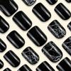24Pcs CEWEWP Short Press on Nails Black Square False Nails Artificial Acrylic Nails with White Cracks Design Fake Nails Full Cover Stick on Nails Glossy Reusable Coffin Nails Glue on Nails for Women view 3