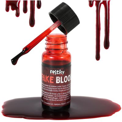 Festicy Authentic 0.50 fl oz Fake Blood I Realistic Halloween Make up I For Vampire Costumes I Washable Fake Blood for Halloween & Carnival I Ideal for Zombie & Vampire Makeup Kit