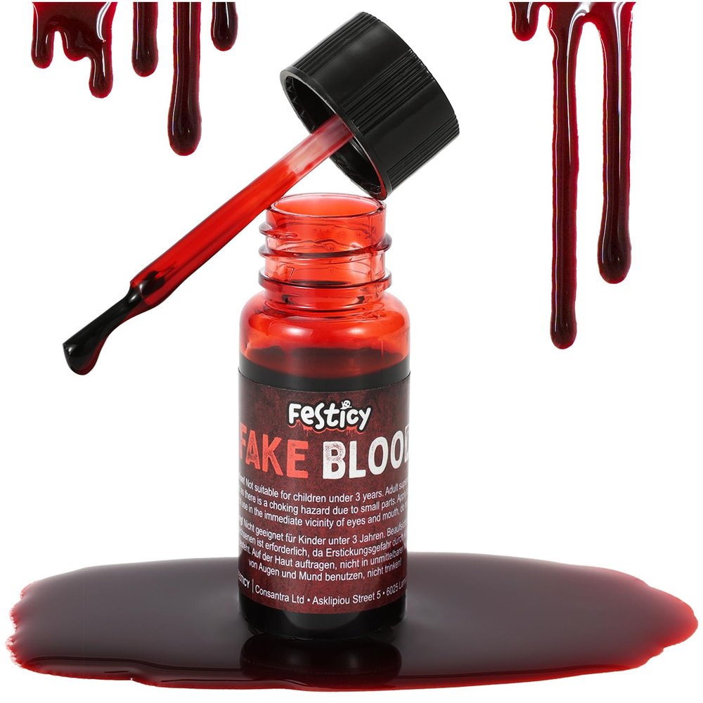 Festicy Authentic 0.50 fl oz Fake Blood I Realistic Halloween Make up I For Vampire Costumes I Washable Fake Blood for Halloween & Carnival I Ideal for Zombie & Vampire Makeup Kit