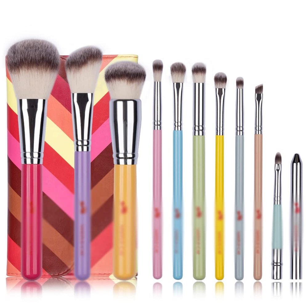 IBDRYKK Makeup Brush-Colourful Handle Set-10Pcs Synthetic Hair Brushes-Portable Makeup Bag-Soft Hair Make Up Tools-beginer