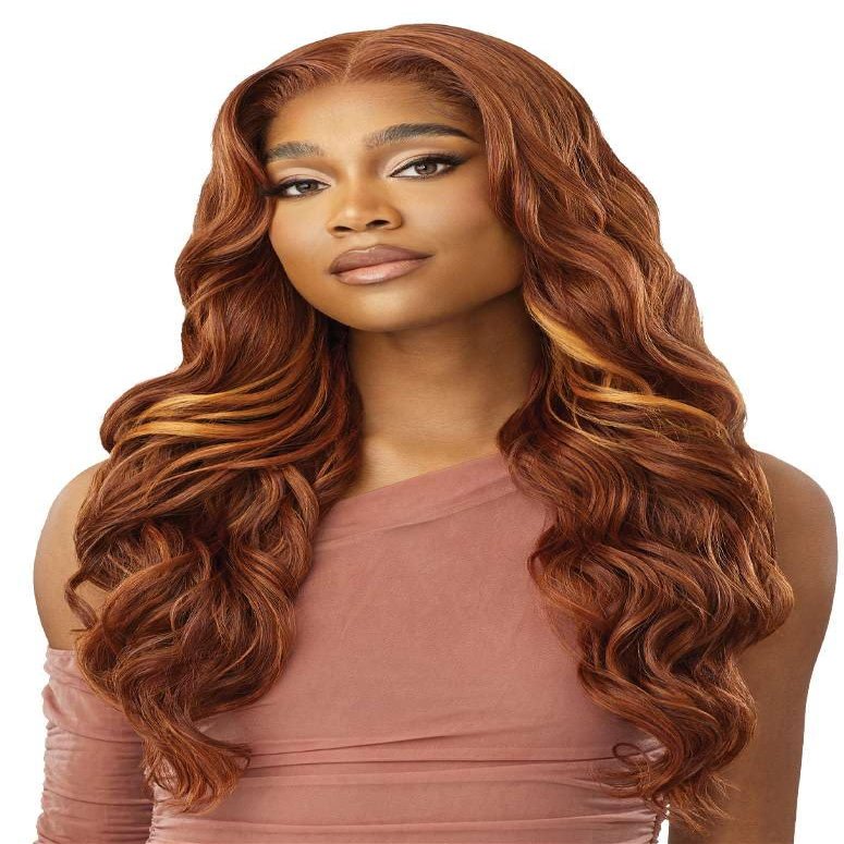 Outre 5X5 Lace Closure Wig - Human Hair Blend - Glam Curls 24" (GINGER COPPER KISS)