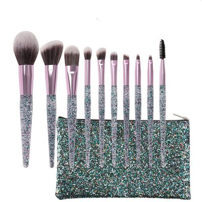 10pcs/set Crystal Glitter Makeup Brushes Set Pro Foundation Brushes Blending Concealer Make Up Brush Set with Bag