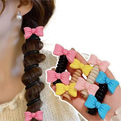 Asnewa Colorful Telephone Wire Hair Bands, Butterfly/Star/Bowknot Telephone Wire Hair Bands for Girls, Spiral Hair Ties Phone Cord, Phone Cord Straight Spiral Hair Ties (4pcs 02)