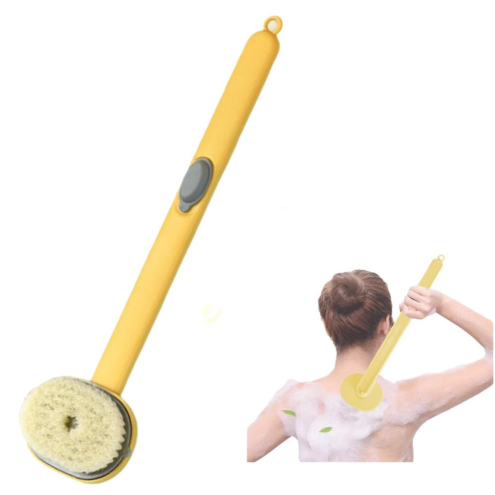 2024 Newest Long Handle Bath Massage Cleaning Brush for Body with Soap Dispenser, Shower Back Srubber/Brush/Washer for Use in Shower for Women Men (1PC Yellow)