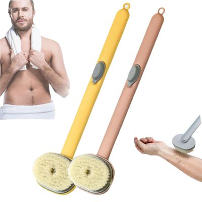 2024 Newest Body Scrubbers for Use in Shower, Bath Brush Long Handle for Shower, Dry Back Scratcher/Skin Scrubber/Bath Massage/Exfoliating Brush for Women Men (1PC Pink +1PC Yellow)