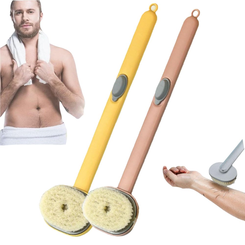 2024 Newest Body Scrubbers for Use in Shower, Bath Brush Long Handle for Shower, Dry Back Scratcher/Skin Scrubber/Bath Massage/Exfoliating Brush for Women Men (1PC Pink +1PC Yellow)