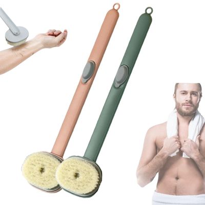 2024 Newest Body Scrubbers for Use in Shower with Soap Dispenser, Bath Brush Long Handle for Shower, Body Brush/Shower Cleaning Brush with Massage Function for Women Men (1PC Pink +1PC Green)