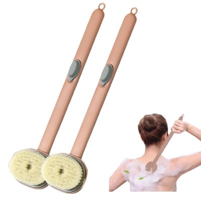 2024 Newest Long Handle Bath Massage Cleaning Brush for Body with Soap Dispenser, Shower Back Srubber/Brush/Washer for Use in Shower for Women Men (2PCS Pink)