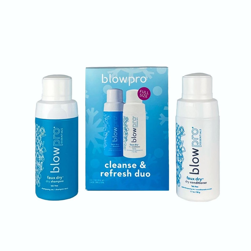 blowpro Faux Dry Shampoo & Conditioner 1.7oz Travel Kit, Remove Excess Oil & Condition Hair without Water! Precise Applicator "Pouf" Technology Dispenser, Quick Hair Style Fix