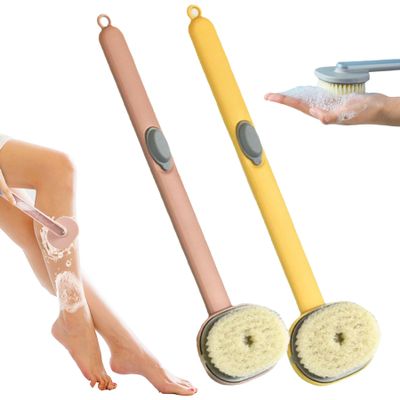 2024 Newest Back Scratcher for Women Men, Long Handle Shower Brush for Body with Soap Dispenser, Skin Scrubber/Exfoliating Brush/Dry Bath Cleaning Bursh (1PC Pink +1PC Yellow)