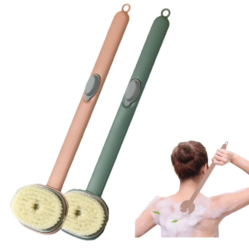 2024 Newest Long Handle Bath Massage Cleaning Brush for Body with Soap Dispenser, Shower Back Srubber/Brush/Washer for Use in Shower for Women Men (1PC Pink +1PC Green)