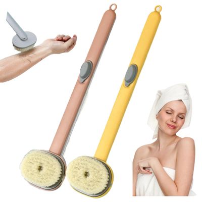 2024 Newest Long Handle Shower Brush for Body with Soap Dispenser, Scrub Shower Cleaning Brush, Bath Massage/Skin Scrubber/Exfoliating Brush/Back Scratcher for Women Men (1PC Pink +1PC Yellow)