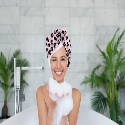 2-in-1 Shower Cap & Hair Towel Wrap for Women - Lightweight Towel Wrap with Elastic Loop for Drying & Conditioning - Ideal for All Hair Types, Comfortable & Easy to Use (Leopard)