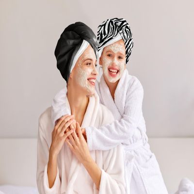 2-in-1 Shower Cap & Hair Towel Wrap for Women - Lightweight Towel Wrap with Elastic Loop for Drying & Conditioning - Ideal for All Hair Types, Comfortable & Easy to Use (Zebra)