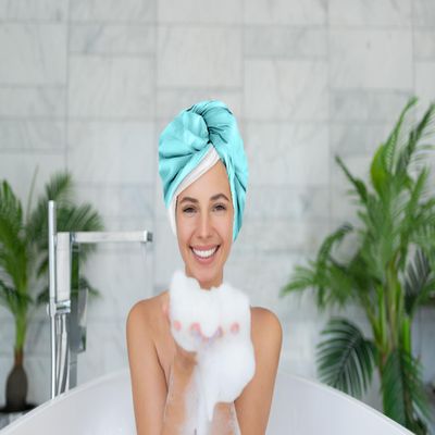 2-in-1 Shower Cap & Hair Towel Wrap for Women - Lightweight Towel Wrap with Elastic Loop for Drying & Conditioning - Ideal for All Hair Types, Comfortable & Easy to Use (Aqua)