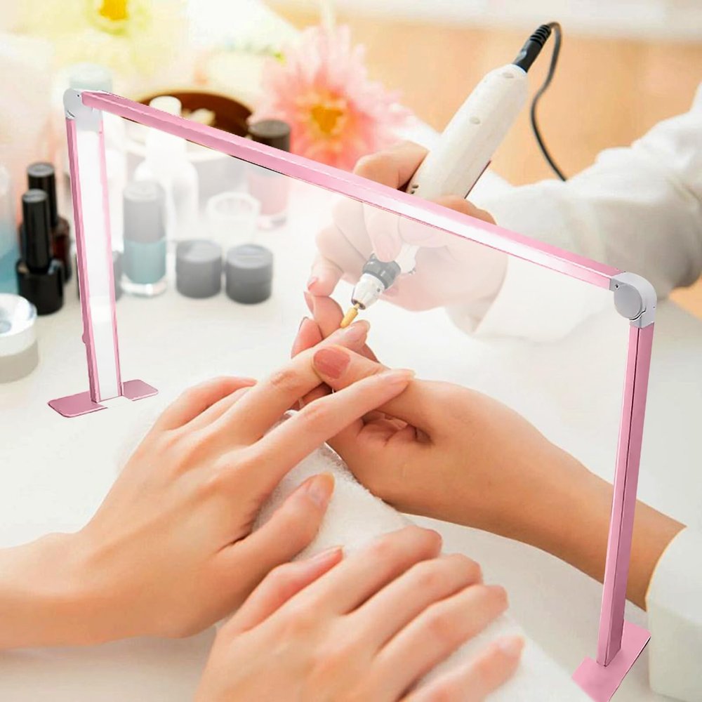 RYAZOZA LED Half Moon Nail Desk Lamp, Square Foldable Nail Desk Lamp, Foldable 4000-6500k 36w Adjustable Brightness for Lash Tech, Cosmetic, Tattoo, Eyebrows(Color:Rose Pink)