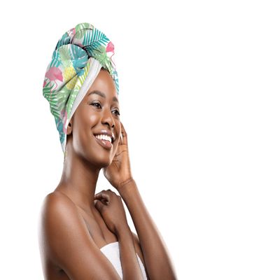 2-in-1 Shower Cap & Hair Towel Wrap for Women - Lightweight Towel Wrap with Elastic Loop for Drying & Conditioning - Ideal for All Hair Types, Comfortable & Easy to Use (Tropical)