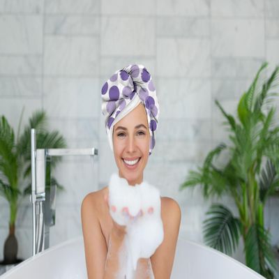 2-in-1 Shower Cap & Hair Towel Wrap for Women - Lightweight Towel Wrap with Elastic Loop for Drying & Conditioning - Ideal for All Hair Types, Comfortable & Easy to Use (Tonal Dot)