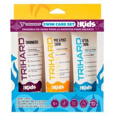 TRIHARD Kids Chlorine Hair and Body Protection Essentials for Swimmers | 3-in-1 Shampoo, Conditioner, & Body Wash for Childrens Sensitive Skin & Hair Pre and Post Pool or Ocean
