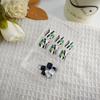 24Pcs Summer Press On Black & White Fake Toenails with Green Plants Designs - Short Square Glossy Acrylic Stick On Toenails for Women & Girls Summer Nail Art Decoration view 2