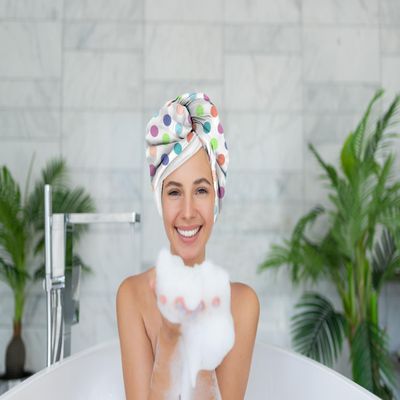 2-in-1 Shower Cap & Hair Towel Wrap for Women - Lightweight Towel Wrap with Elastic Loop for Drying & Conditioning - Ideal for All Hair Types, Comfortable & Easy to Use (Polka Dot)