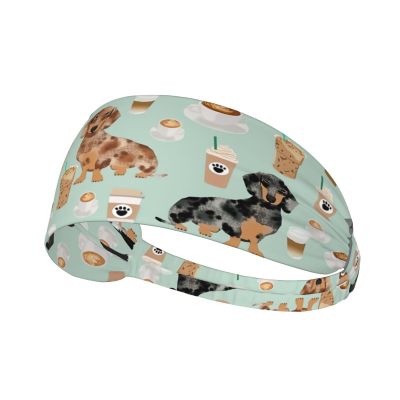 Cute Colored Coffee Dachshund Workout Headbands Fashion Sports Sweatbands Yoga Hairbands for Fitness Elastic Athletic Non Slip Wicking Headscarf for Men Womens Girls Summer Accessories Elastic Bands