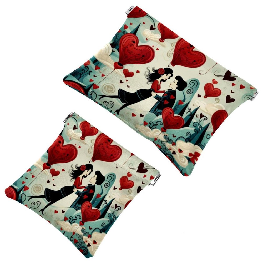 2 Pcs Pocket Cosmetic Bag, Valentine's Day Love Hearts Self-Closing Shrapnel Makeup Bag No Zipper Small Makeup Pouch for Mini Travel Storage for Cosmetics Headphones Jewelry Organizer