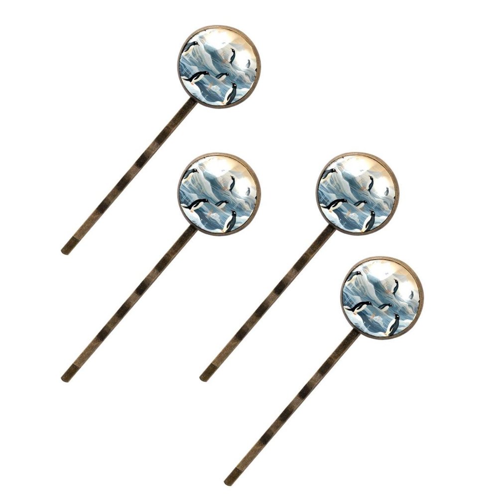 4 Pieces Bobby Pins Hair Clips for Women, Cute Penguins Seamless Pattern Decorative Hairpin Hair Barrettes for Girls, Elegant Brown Hair Accessories