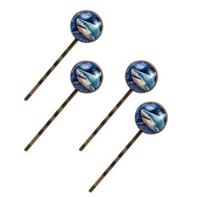 4 Pieces Bobby Pins Hair Clips for Women, Ocean Shark Starry Sky Background Decorative Hairpin Hair Barrettes for Girls, Elegant Brown Hair Accessories