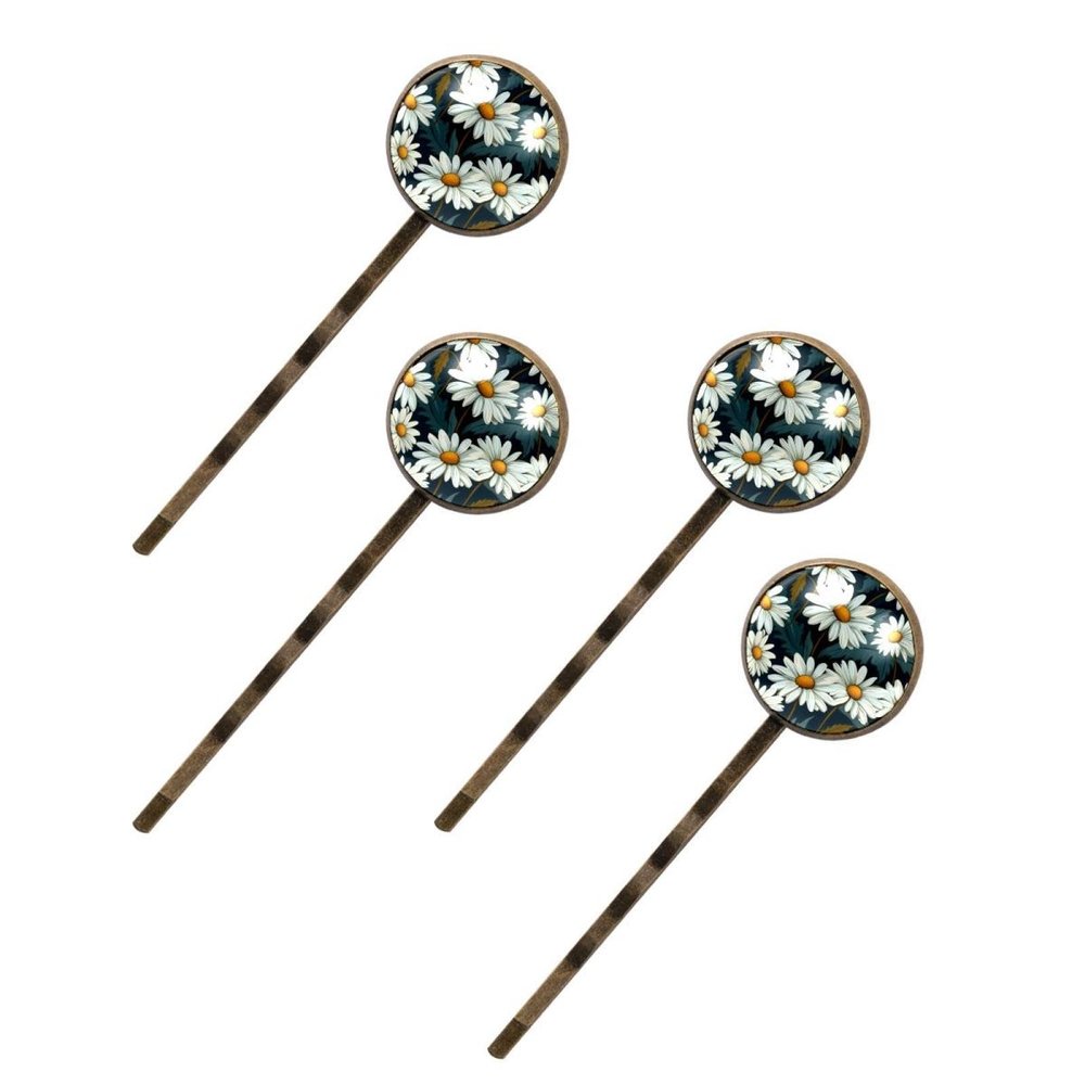 4 PCS Womens Hair Barrettes, Cute Little Daisy Flowers Long Bobby Hair Pins for Girls, Stainless Steel Hair Clips Headwear Styling Tools Hair Accessories