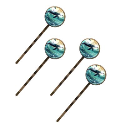 4 PCS Womens Hair Barrettes, Ocean Whale Art Vintage Pattern Long Bobby Hair Pins for Girls, Stainless Steel Hair Clips Headwear Styling Tools Hair Accessories