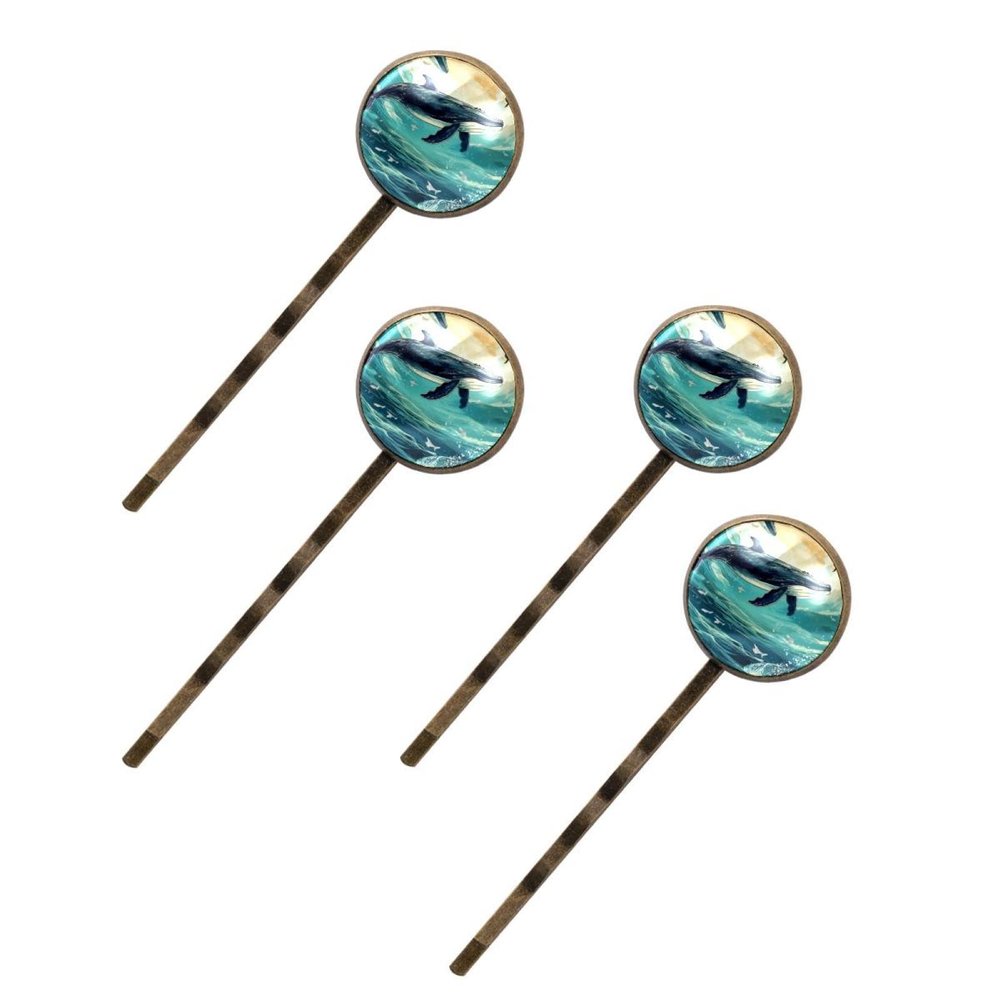 4 PCS Womens Hair Barrettes, Ocean Whale Art Vintage Pattern Long Bobby Hair Pins for Girls, Stainless Steel Hair Clips Headwear Styling Tools Hair Accessories