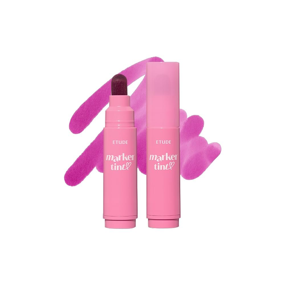ETUDE Dear Darling Marker Tint #6 Grape Soda (5g) | Hydrating & Long Lasting Lip Stain | High Pigmented Lip Maker with Easy Drawing Tip | Korean Daily Lip Tint, Korean Makeup, Kbeauty
