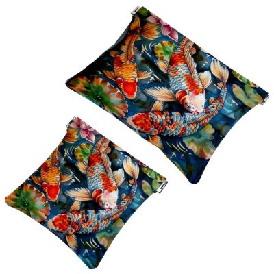 2 Pcs Pocket Cosmetic Bag, Koi Fish Pink Lotus Self-Closing Shrapnel Makeup Bag No Zipper Small Makeup Pouch for Mini Travel Storage for Cosmetics Headphones Jewelry Organizer