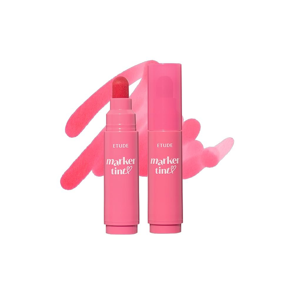 ETUDE Dear Darling Marker Tint #4 Mlik Strawberry (5g) | Hydrating & Long Lasting Lip Stain | High Pigmented Lip Maker with Easy Drawing Tip | Korean Lip Tint, Korean Makeup, Kbeauty