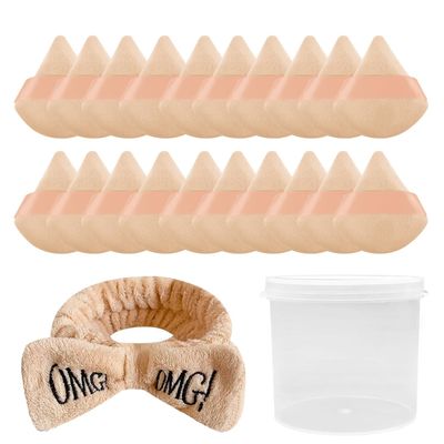 20 Pieces Powder Puff Face Soft Triangle Makeup Puff Velour Puff with Spa Makeup Headband Elastic for Loose Powder Cosmetic Foundation Makeup Sponge Beauty Sponge Blender Makeup Tool