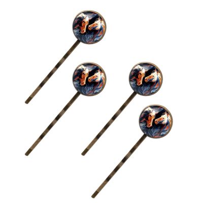 4 Pieces Bobby Pins Hair Clips for Women, Horse Art Vintage Pattern Decorative Hairpin Hair Barrettes for Girls, Elegant Brown Hair Accessories