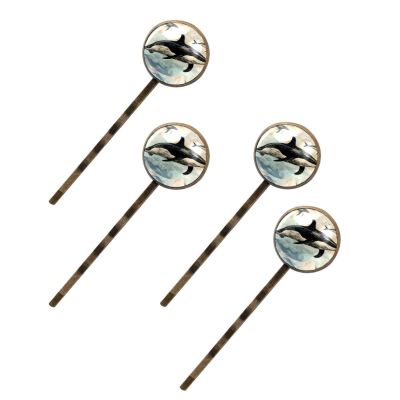 4 Pcs Hair Pins for Women, Ocean Whale Art Vintage Pattern Long Bobby Pins Vintage Hairpins Decorative Elephant Hair Barrettes with Jewelry Gift Box