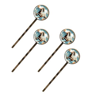 4 PCS Womens Hair Barrettes, Horse Art Vintage Pattern Long Bobby Hair Pins for Girls, Stainless Steel Hair Clips Headwear Styling Tools Hair Accessories