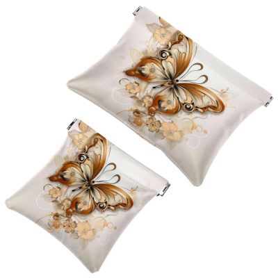 2 Pcs Pocket Cosmetic Bag, Vintage Butterfly and Flower Self-Closing Shrapnel Makeup Bag No Zipper Small Makeup Pouch for Mini Travel Storage for Cosmetics Headphones Jewelry Organizer