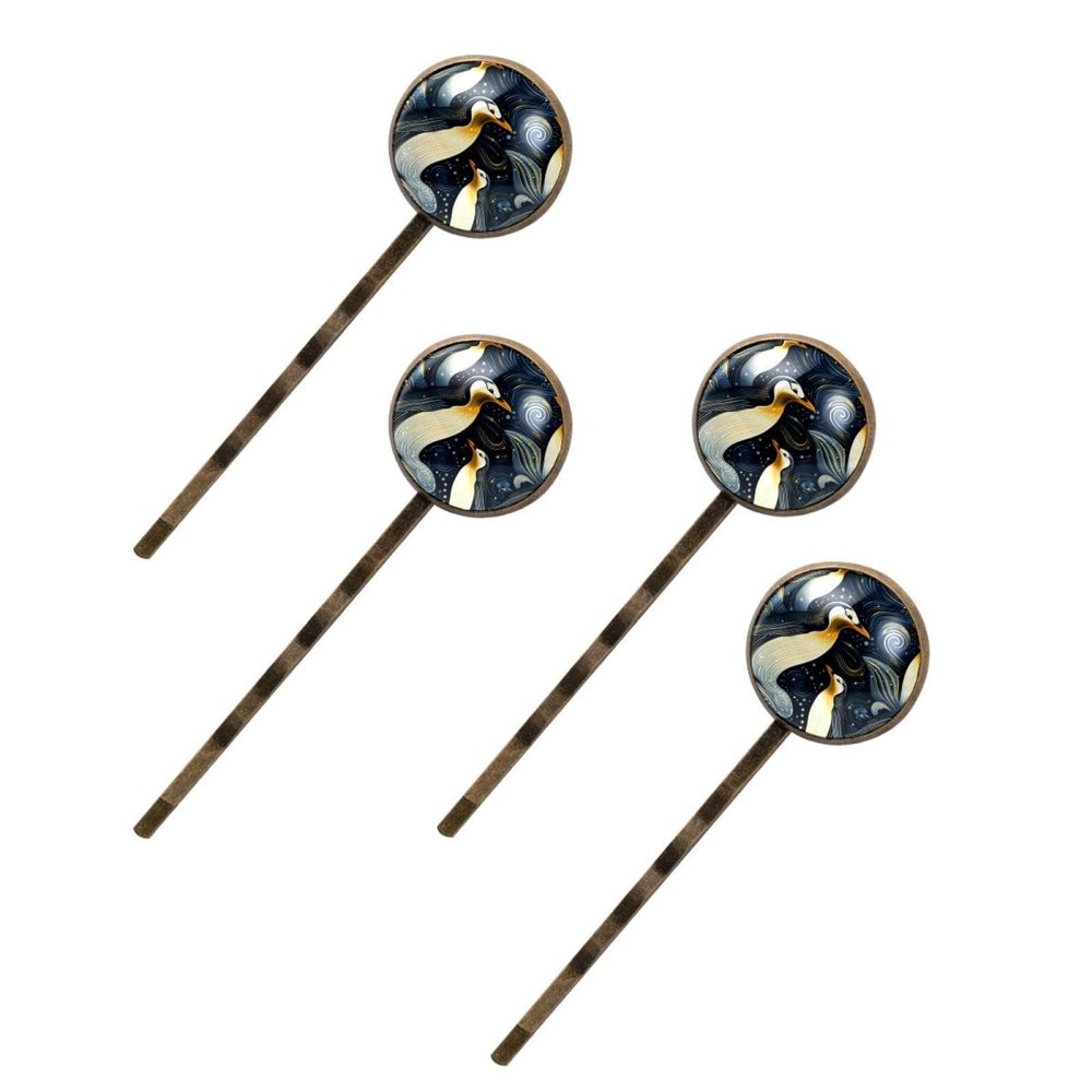 4 Pieces Bobby Pins Hair Clips for Women, Cute Penguins Seamless Pattern Decorative Hairpin Hair Barrettes for Girls, Elegant Brown Hair Accessories