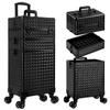 JINGUAN 3 in 1 Rolling Makeup Train Case Professional Large Cosmetic Trolley Cosmetology Case on Wheels Traveling Cart Trunk for Hairstylist Artist Nail Beauty Salon Barber, Black view 1