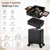 JINGUAN 3 in 1 Rolling Makeup Train Case Professional Large Cosmetic Trolley Cosmetology Case on Wheels Traveling Cart Trunk for Hairstylist Artist Nail Beauty Salon Barber, Black view 3