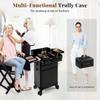JINGUAN 3 in 1 Rolling Makeup Train Case Professional Large Cosmetic Trolley Cosmetology Case on Wheels Traveling Cart Trunk for Hairstylist Artist Nail Beauty Salon Barber, Black view 4