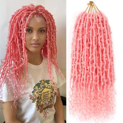 Butterfly Locs With Curly Ends Goddess Locs Crochet Hair Distressed Faux Locs Crochet Hair For Black Women (18 Inch, 6packs,Pink)