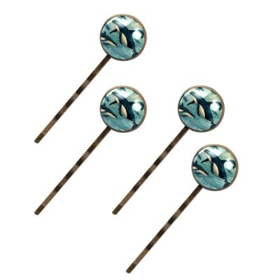 4 Pcs Hair Pins for Women, Ocean Whale Art Vintage Pattern Long Bobby Pins Vintage Hairpins Decorative Elephant Hair Barrettes with Jewelry Gift Box