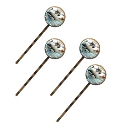 4 PCS Womens Hair Barrettes, Ocean Whale Art Vintage Pattern Long Bobby Hair Pins for Girls, Stainless Steel Hair Clips Headwear Styling Tools Hair Accessories