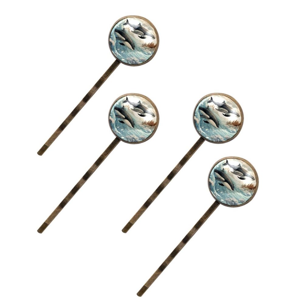 4 PCS Womens Hair Barrettes, Ocean Whale Art Vintage Pattern Long Bobby Hair Pins for Girls, Stainless Steel Hair Clips Headwear Styling Tools Hair Accessories