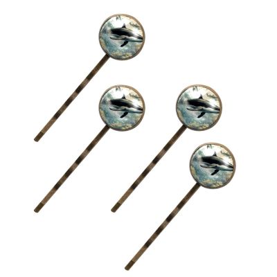 4 PCS Womens Hair Barrettes, Ocean Whale Art Vintage Pattern Long Bobby Hair Pins for Girls, Stainless Steel Hair Clips Headwear Styling Tools Hair Accessories